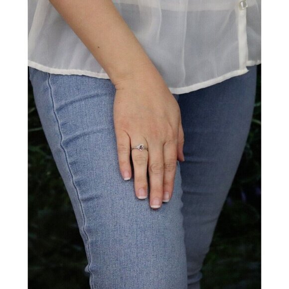 14k White Gold Heart Ring Blue Cubic Zirconia High Setting Size 6 1/4 - Picture 4 of 8